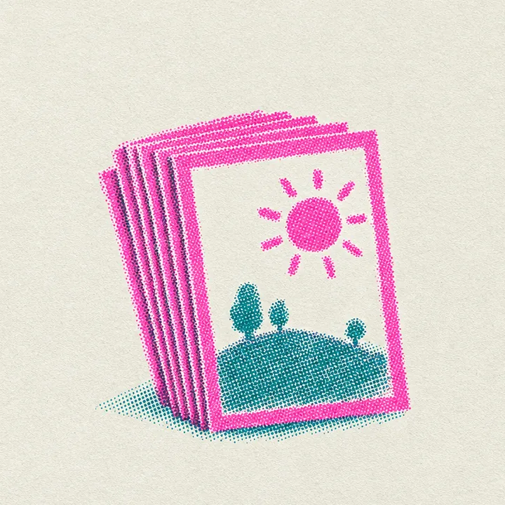A stack of identical framed prints